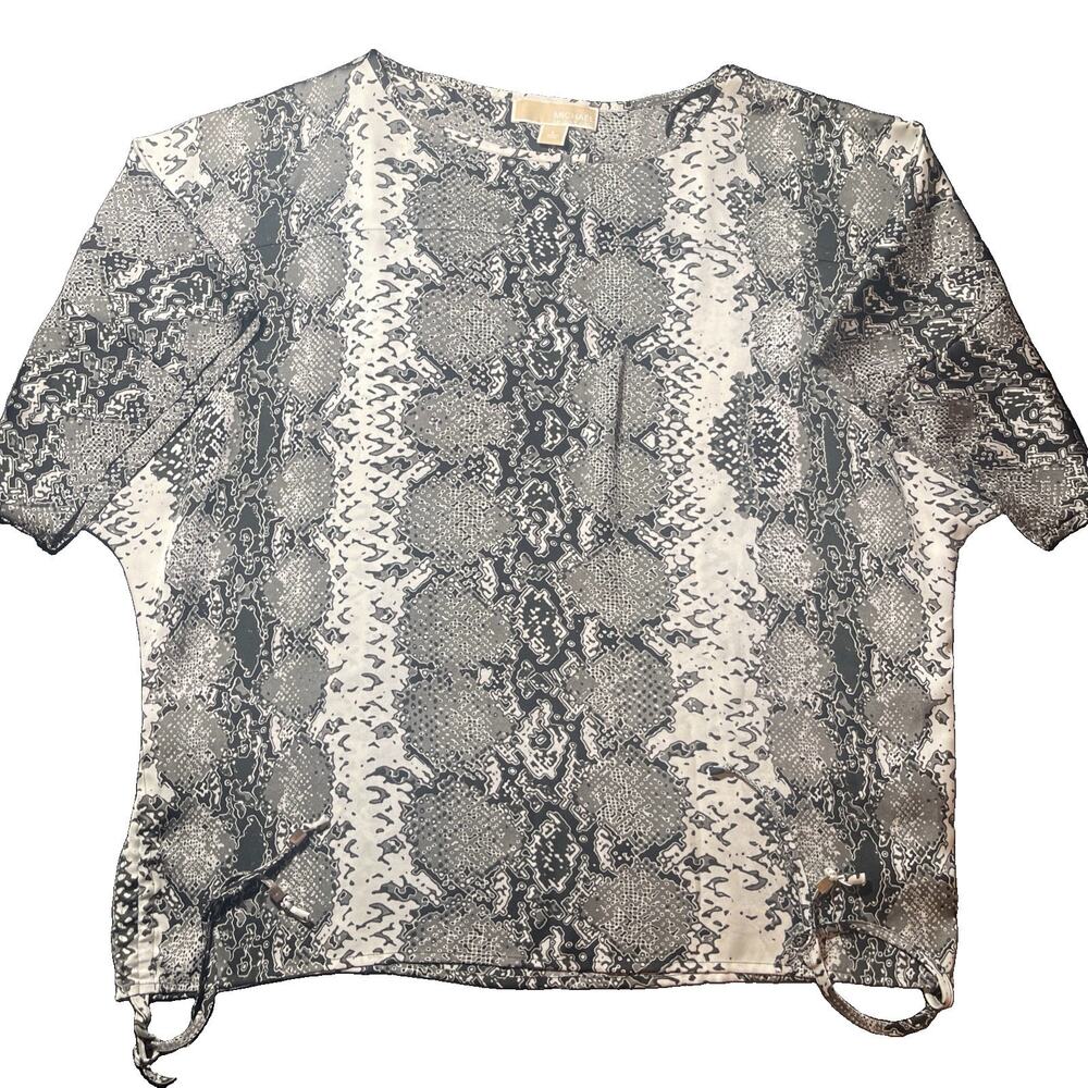 Michael Kors Women’s Large Gray Snakeskin Print Short Sleeve Blouse Top